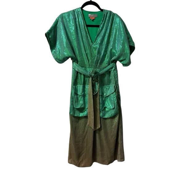 Anthropologie Bhanuni by Jyoti Green Ombre Sequin Midi Dress* - Picture 6 of 6